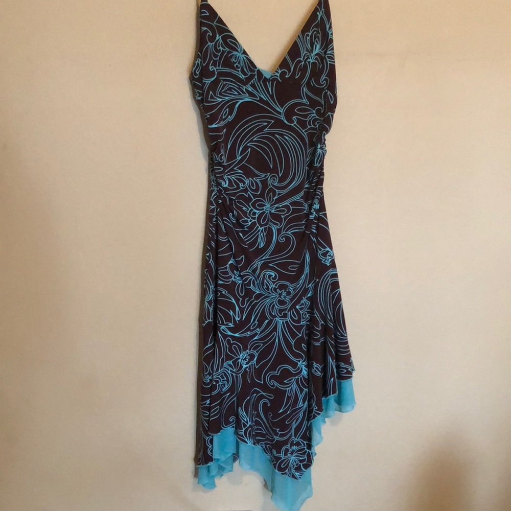 Brown and turquoise tropical party dress VINTAGE